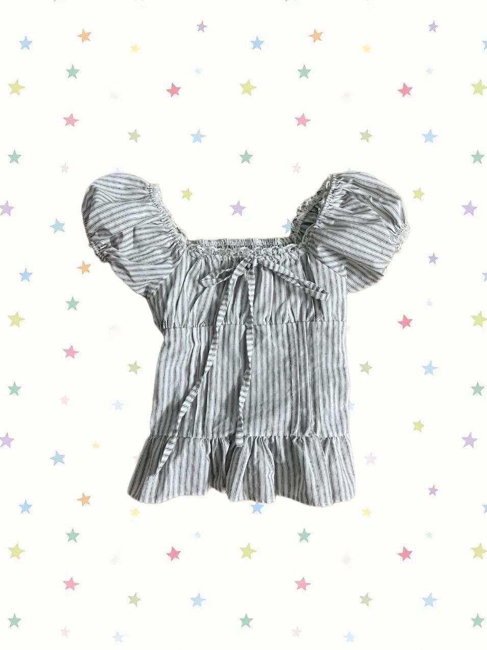 เสื้อแขนตุ๊กตาลายทางสีเทา - Image 1