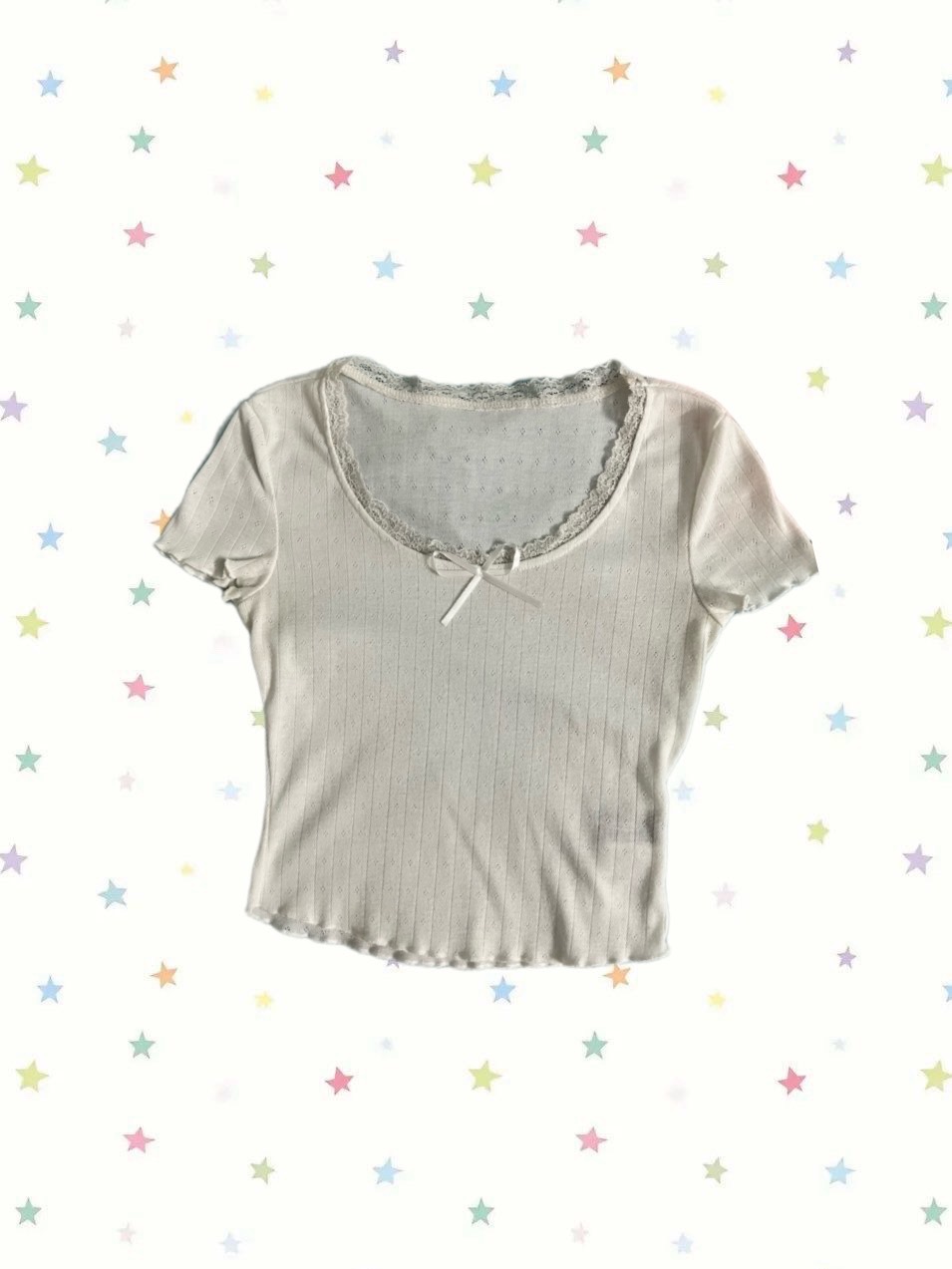 เสื้อครอปขาวแต่งโบว์ - Image 1