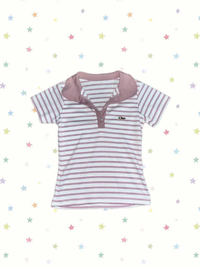 Cho เสื้อครอปคอปก ลายทาง