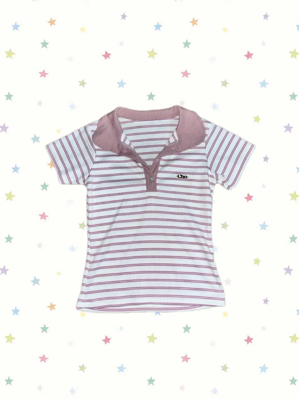 Cho เสื้อครอปคอปก ลายทาง - Image 1